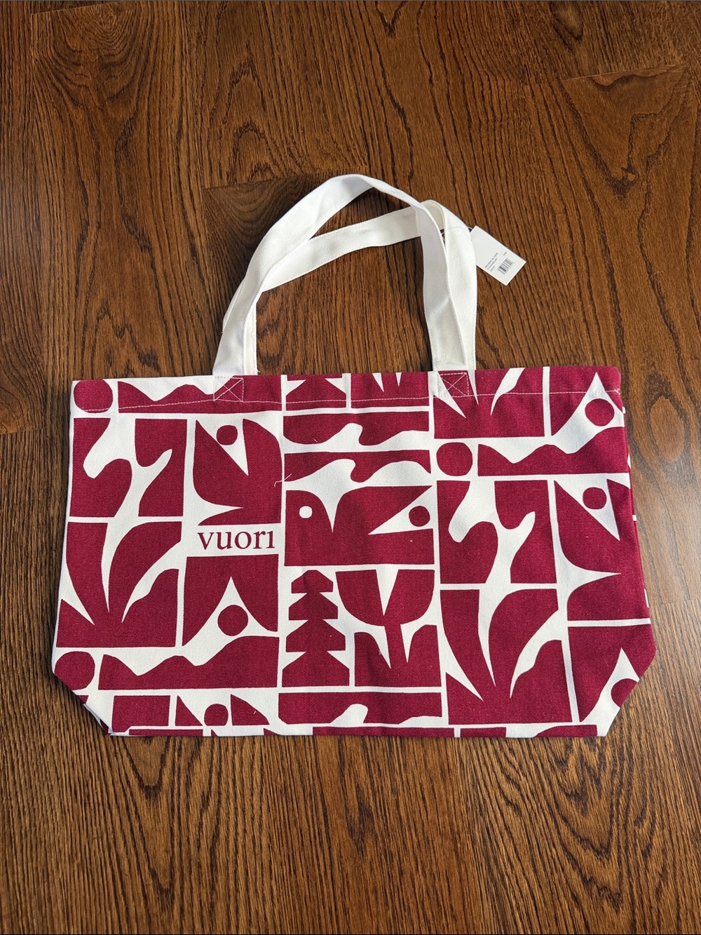 Vuori Burgundy and White Graphic Canvas Tote